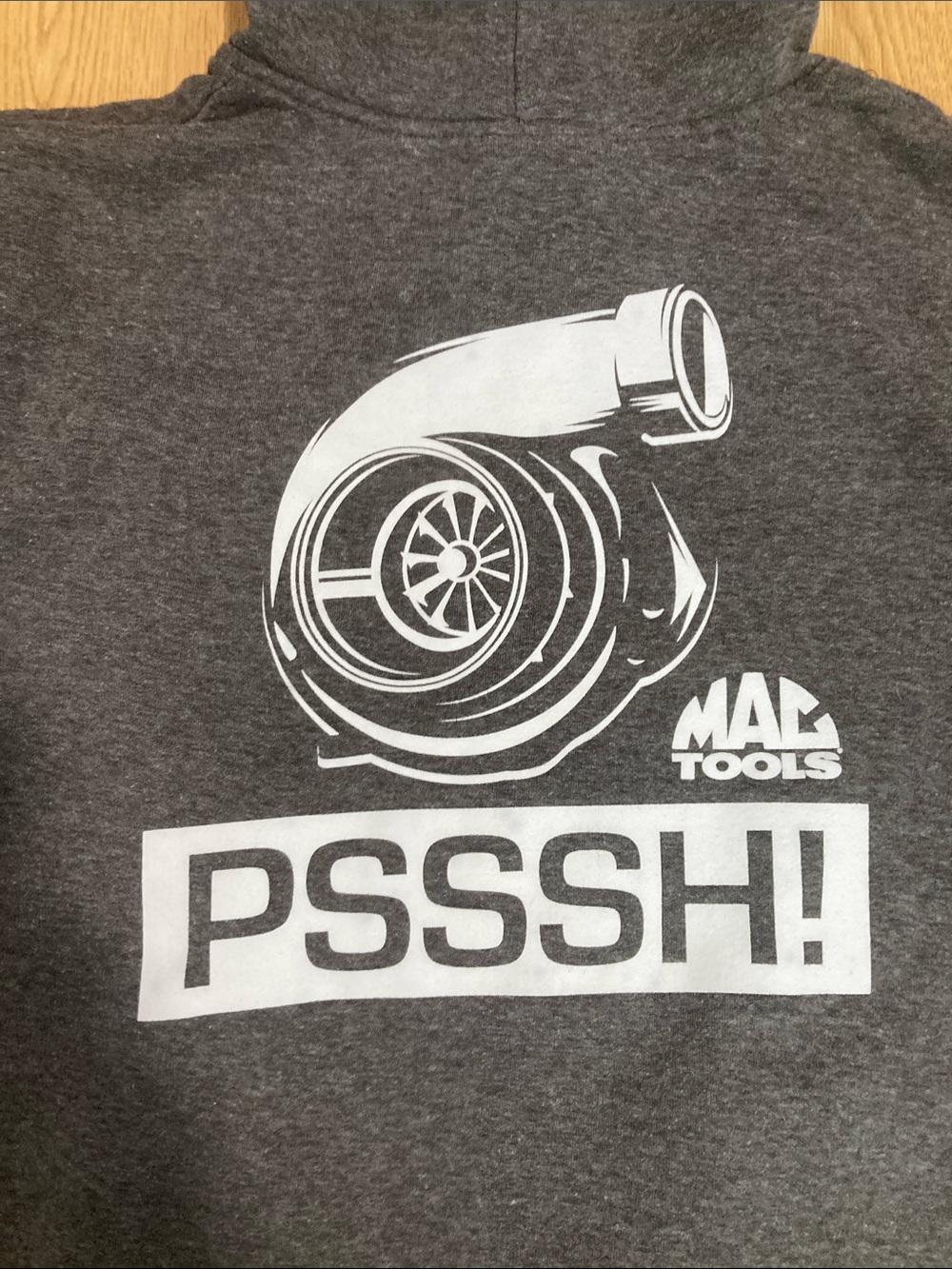 Mac Tools Men's Charcoal Hooded Pullover Sweatshirt- Rare turbo Psssh! Graphic